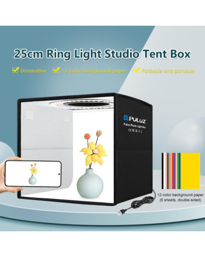 PULUZ 25cm Folding Portable Ring Light Photo Lighting Studio Shooting Tent Box with 12 Colors Backdrops
