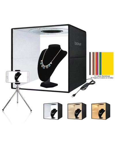 teckwe 40cm Folding Portable Ring Light USB Photo Lighting Studio Shooting Tent Box with 6 x Dual-side Color Backdrops