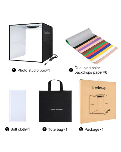 teckwe 40cm Folding Portable Ring Light USB Photo Lighting Studio Shooting Tent Box with 6 x Dual-side Color Backdrops