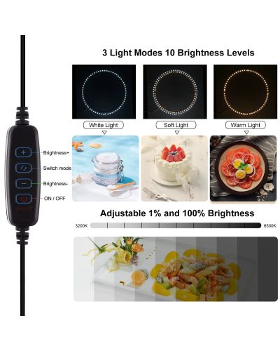teckwe 40cm Folding Portable Ring Light USB Photo Lighting Studio Shooting Tent Box with 6 x Dual-side Color Backdrops