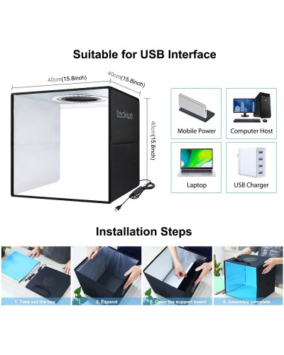 teckwe 40cm Folding Portable Ring Light USB Photo Lighting Studio Shooting Tent Box with 6 x Dual-side Color Backdrops teckwe 40cm Folding Portable Ring Light USB Photo Lighting Studio Shooting Tent Box with 6 x Dual-side Color Backdrops