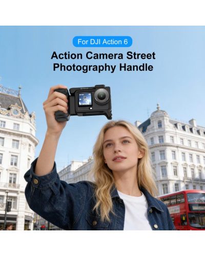 For DJI Osmo Action 6 PULUZ Street Photography Handle ABS Plastic Hand Grip with Cold Shoe