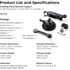 SmallRig mini Shock Absorber Arm for DJI Osmo Pocket 3/Action 6/5 Pro/4 for GoPro Hero13/12/11 for Insta360 X5/4/3