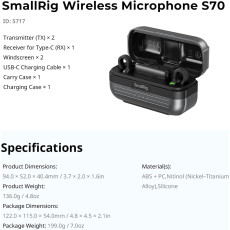 SmallRig S70-C2 Wireless Microphone with USB-C Adapter for Phones SmallRig S70-C2 Wireless Microphone with USB-C Adapter for Phones