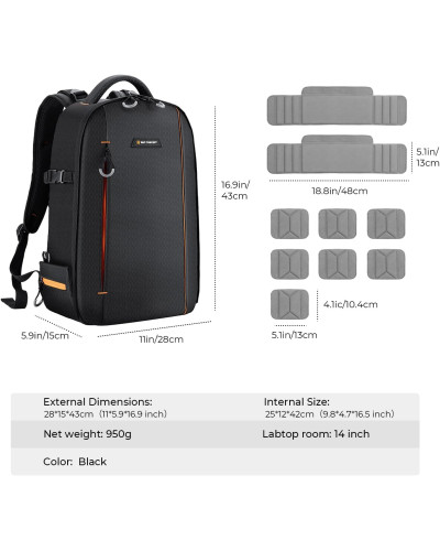 K&F Concept Camera Backpack 18L Nature Wander 05(Black Orange)