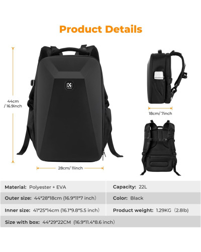 K&F Concept Camera Backpack 22L Nature Wander 10(Black)