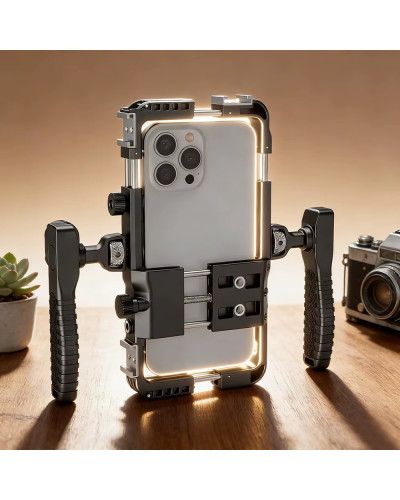 BAFANG BFT-05A Universal Phone Video Rig with Dual Handles Smartphone Cage Stabilizer for Video Recording