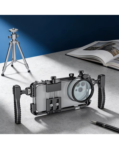 BAFANG BFT-05A Universal Phone Video Rig with Dual Handles Smartphone Cage Stabilizer for Video Recording