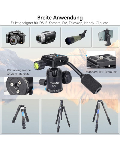 EVUMO Mini 28mm Ball Head Tripod Head with Handle