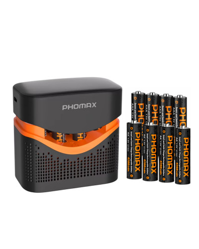 PHOMAX 8-Slot Smart Fast-Charging Charger 4x AA 4200mWh/4x AAA 1100mWh Lithium Battery kit