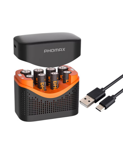 PHOMAX 8-Slot Smart Fast-Charging Charger 4x AA 4200mWh/4x AAA 1100mWh Lithium Battery kit