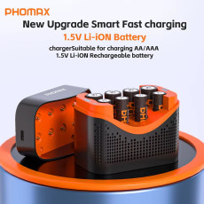 PHOMAX 8-Slot Smart Fast-Charging Charger 4x AA 4200mWh/4x AAA 1100mWh Lithium Battery kit