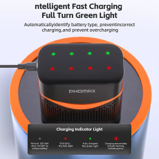 PHOMAX 8-Slot Smart Fast-Charging Charger 4x AA 4200mWh/4x AAA 1100mWh Lithium Battery kit
