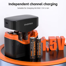 PHOMAX 8-Slot Smart Fast-Charging Charger 4x AA 4200mWh/4x AAA 1100mWh Lithium Battery kit