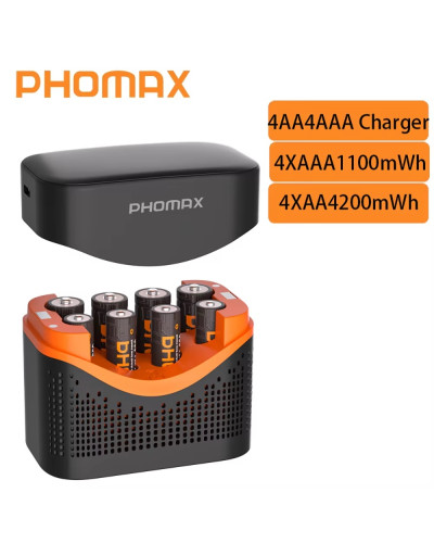 PHOMAX 8-Slot Smart Fast-Charging Charger 4x AA 4200mWh/4x AAA 1100mWh Lithium Battery kit