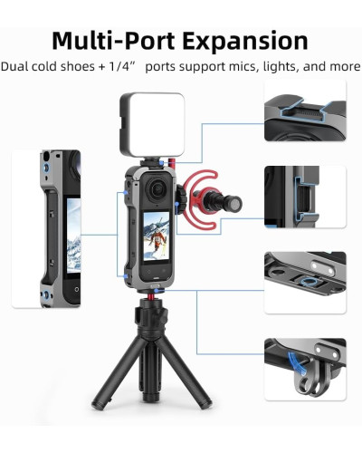 Flymily Metal Cage Rig Housing Frame with Lens Cover for Insta360 X5