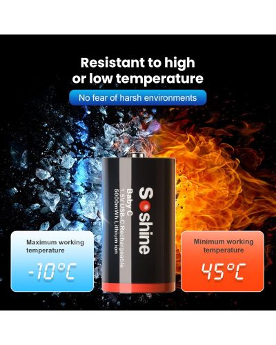 Soshine Rechargeable C Batteries with USB-C Charging Cable 1.5v Lithium LR14 C Size Battery 5000mWh (1Pc) Soshine Rechargeable C Batteries with USB-C Charging Cable 1.5v Lithium LR14 C Size Battery 5000mWh (1Pc)