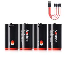 Soshine Rechargeable C Batteries with USB-C Charging Cable 1.5v Lithium LR14 C Size Battery 5000mWh (4Pc)