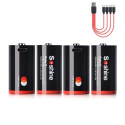 Soshine Rechargeable C Batteries with USB-C Charging Cable 1.5v Lithium LR14 C Size Battery 5000mWh (4Pc)