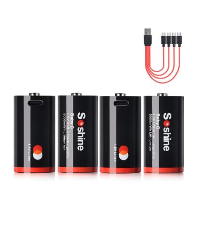 Soshine Rechargeable C Batteries with USB-C Charging Cable 1.5v Lithium LR14 C Size Battery 5000mWh (4Pc)