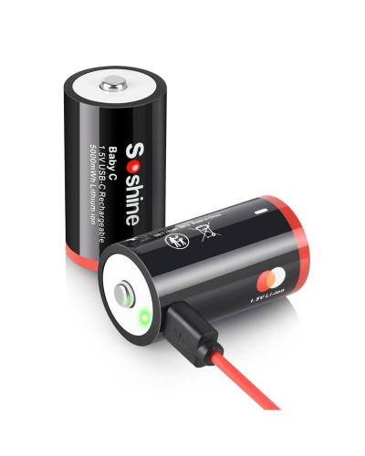 Soshine Rechargeable C Batteries with USB-C Charging Cable 1.5v Lithium LR14 C Size Battery 5000mWh (4Pc)