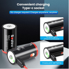 Soshine Rechargeable C Batteries with USB-C Charging Cable 1.5v Lithium LR14 C Size Battery 5000mWh (4Pc)