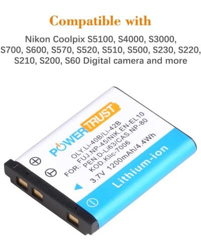 Camera Battery for OLY Li-40B/Li-42B/ FUJ NP-45/ NIK EN-EL10/ PEN D-Li63/ CAS NP-80/ KOD Kilc-7006