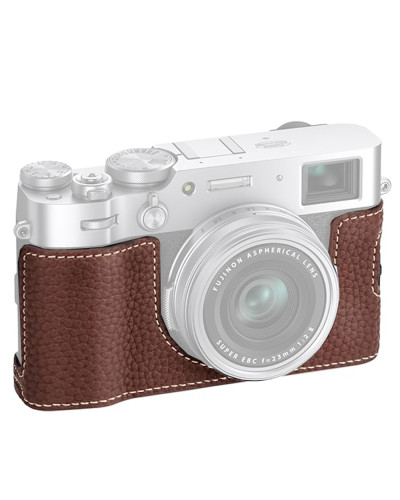 Leather Camera Half Case for Fujifilm X100VI Digital Camera with Strap (Coffee)