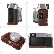 Leather Camera Half Case for Fujifilm X100VI Digital Camera with Strap (Coffee)