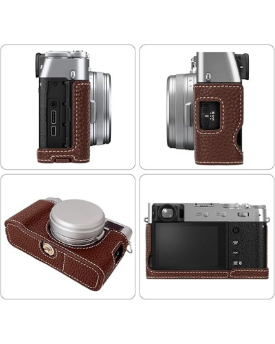Leather Camera Half Case for Fujifilm X100VI Digital Camera with Strap (Coffee)
