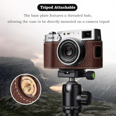 Leather Camera Half Case for Fujifilm X100VI Digital Camera with Strap (Coffee)
