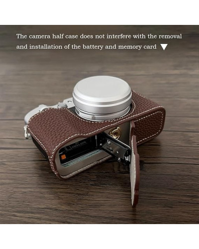 Leather Camera Half Case for Fujifilm X100VI Digital Camera with Strap (Coffee)