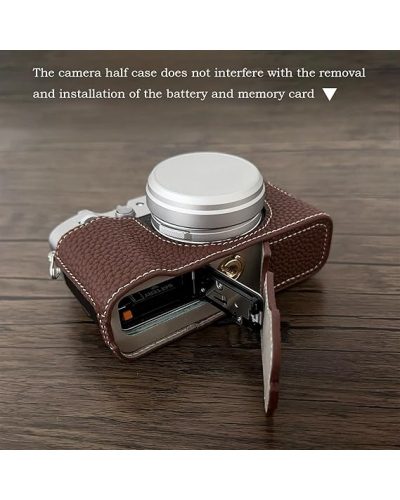 Leather Camera Half Case for Fujifilm X100VI Digital Camera with Strap (Coffee)