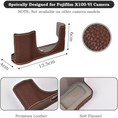 Leather Camera Half Case for Fujifilm X100VI Digital Camera with Strap (Coffee)