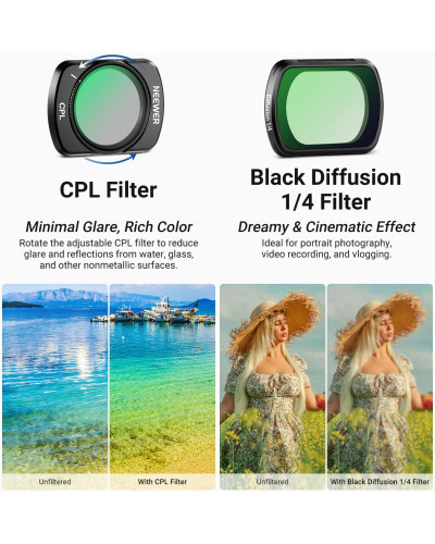 NEEWER ND2-32/ CPL/ Black Diffusion 1/4 Filter & Screen Protector Compatible with DJI Osmo Pocket 3/4 NEEWER ND2-32/ CPL/ Black Diffusion 1/4 Filter & Screen Protector Compatible with DJI Osmo Pocket 3/4