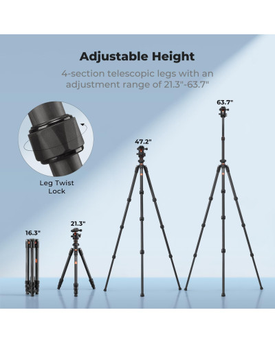 K&F Concept K254C2 Carbon Fibre Camera Tripod 162 cm Travel Tripod Arca Swiss K&F Concept K254C2 Carbon Fibre Camera Tripod 162 cm Travel Tripod Arca Swiss