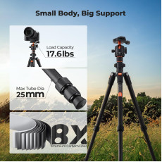 K&F Concept K254C2 Carbon Fibre Camera Tripod 162 cm Travel Tripod Arca Swiss