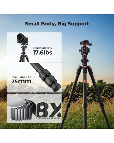 K&F Concept K254C2 Carbon Fibre Camera Tripod 162 cm Travel Tripod Arca Swiss