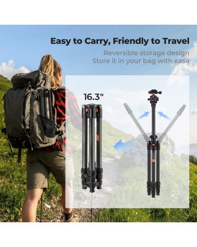 K&F Concept K254C2 Carbon Fibre Camera Tripod 162 cm Travel Tripod Arca Swiss
