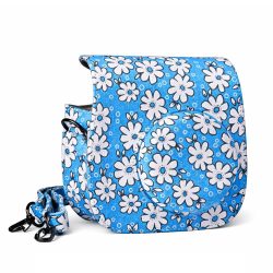Classic Flower Fabric Camera Case Bag For FUJIFILM Instax Mini8/9/10/11/12 Instant Camera (Blue)