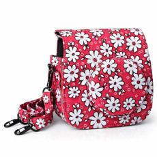 Classic Flower Fabric Camera Case Bag For FUJIFILM Instax Mini8/9/10/11/12 Instant Camera (Red)