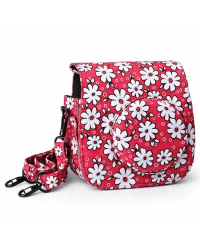 Classic Flower Fabric Camera Case Bag For FUJIFILM Instax Mini8/9/10/11/12 Instant Camera (Red)