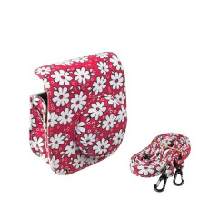 Classic Flower Fabric Camera Case Bag For FUJIFILM Instax Mini8/9/10/11/12 Instant Camera (Red)
