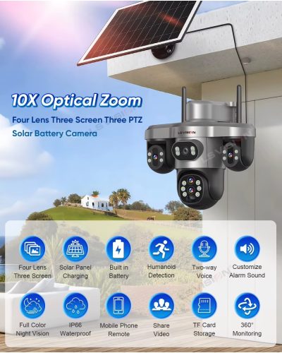LS Vision LS-CS7-4G-10X Optical Zoom 20MP PTZ Solar Camera Outdoor With 128GB Memory Card