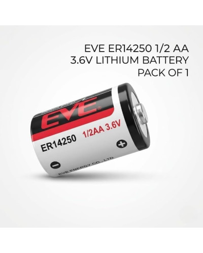 EVE ER14250 Lithium Thionyl Chloride Battery 1/2 AA Size 3.6V 1200mAh for Utility Metres and Security Systems
