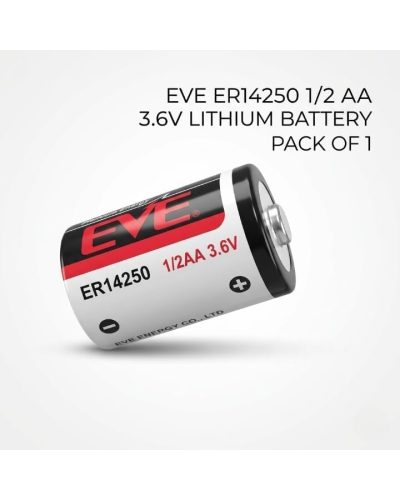EVE ER14250 Lithium Thionyl Chloride Battery 1/2 AA Size 3.6V 1200mAh for Utility Metres and Security Systems