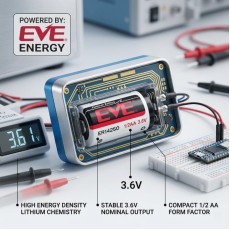 EVE ER14250 Lithium Thionyl Chloride Battery 1/2 AA Size 3.6V 1200mAh for Utility Metres and Security Systems