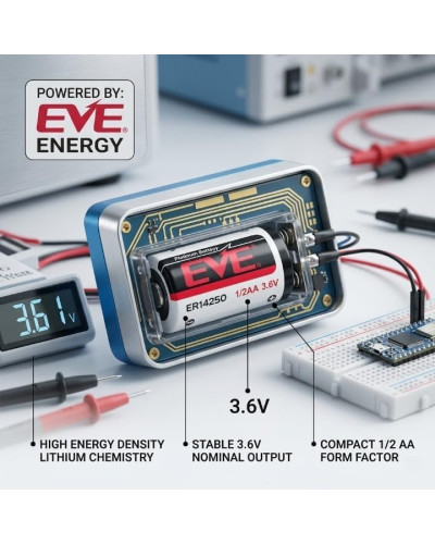 EVE ER14250 Lithium Thionyl Chloride Battery 1/2 AA Size 3.6V 1200mAh for Utility Metres and Security Systems
