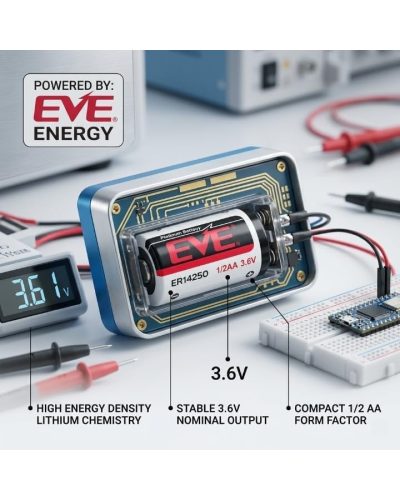 EVE ER14250 Lithium Thionyl Chloride Battery 1/2 AA Size 3.6V 1200mAh for Utility Metres and Security Systems