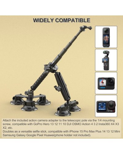 Minifocus Suction Car Mount for Insta360 X5/X4/X3/X2/Gopro/DJI/Action Camera